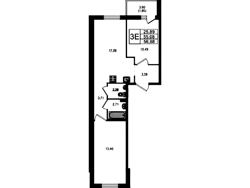 2-комнатная квартира 56.88 м², 10/17 эт., ЖК «Стороны Света 2»